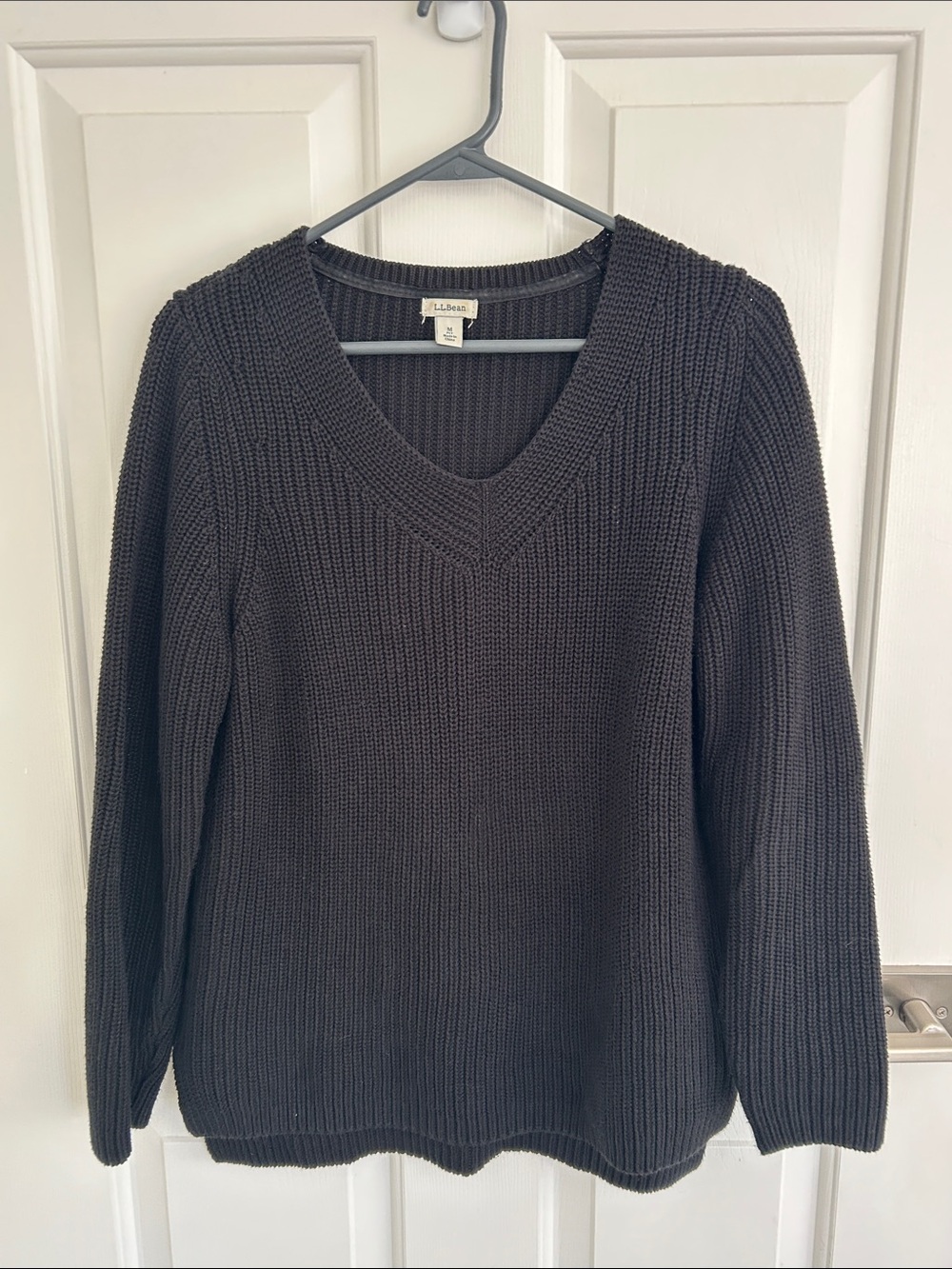 Vintage L.L. Bean Black 100% Cotton Knit Sweater Medium Petite
